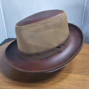 Player Leather/Mesh Fedora Hat | American Hat Makers | Chestnut | NWT | ML 7 1/4